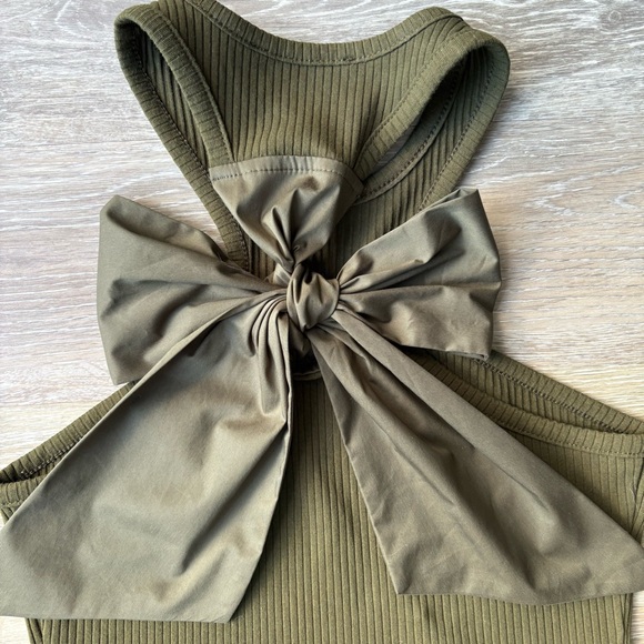Ribbed Tank Anthropologie Sunday In Brooklyn Racer-back Bow Size S Olive - Picture 5 of 7